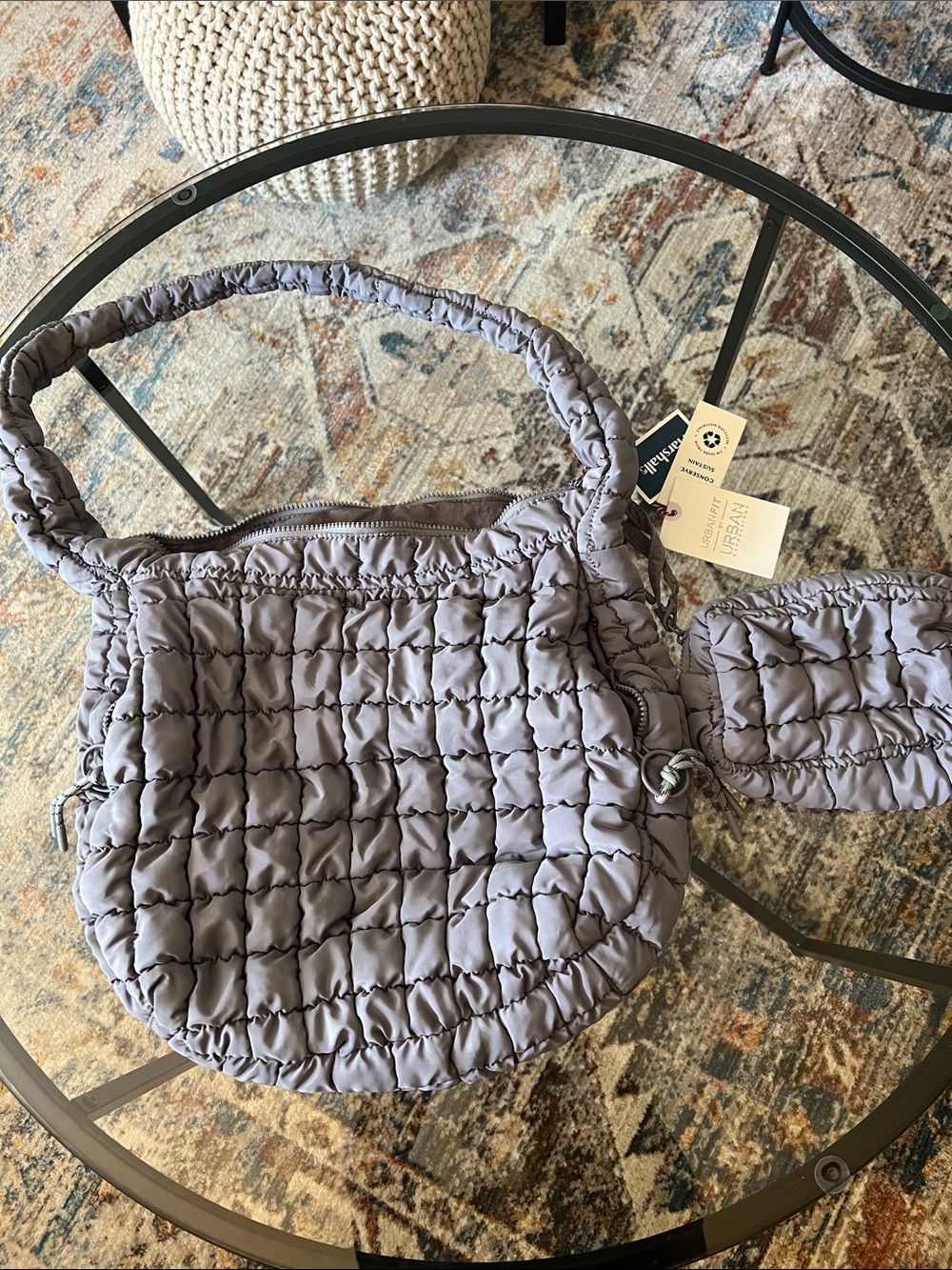 Urban Expressions Quilted Taupe Shoulder Bag with Matching Pouch
